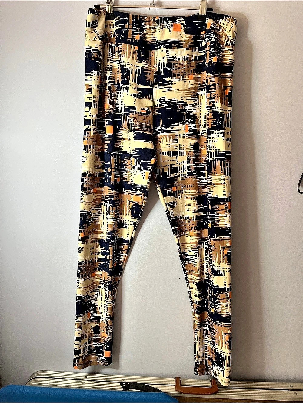 She's Got Leggz Abstract Leggings NavyBlue, Tan and Salmon colour  Brown